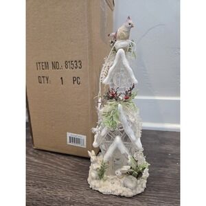 Decorative Icy Crystal Illuminated Christmas Forest House Figurine With Birds